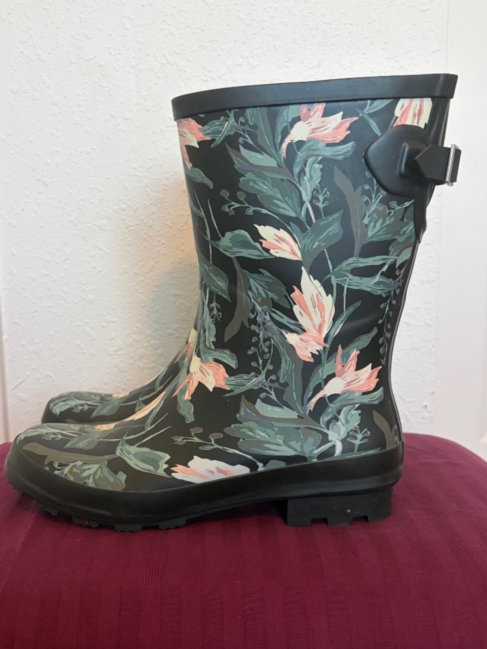 A New Day Women's 9 Waterproof Floral Vicki Mid Calf Rubber Rain Boots